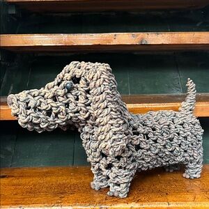 Unique Large Vintage Brown Seagrass Handwoven Dachshund Dog Decor